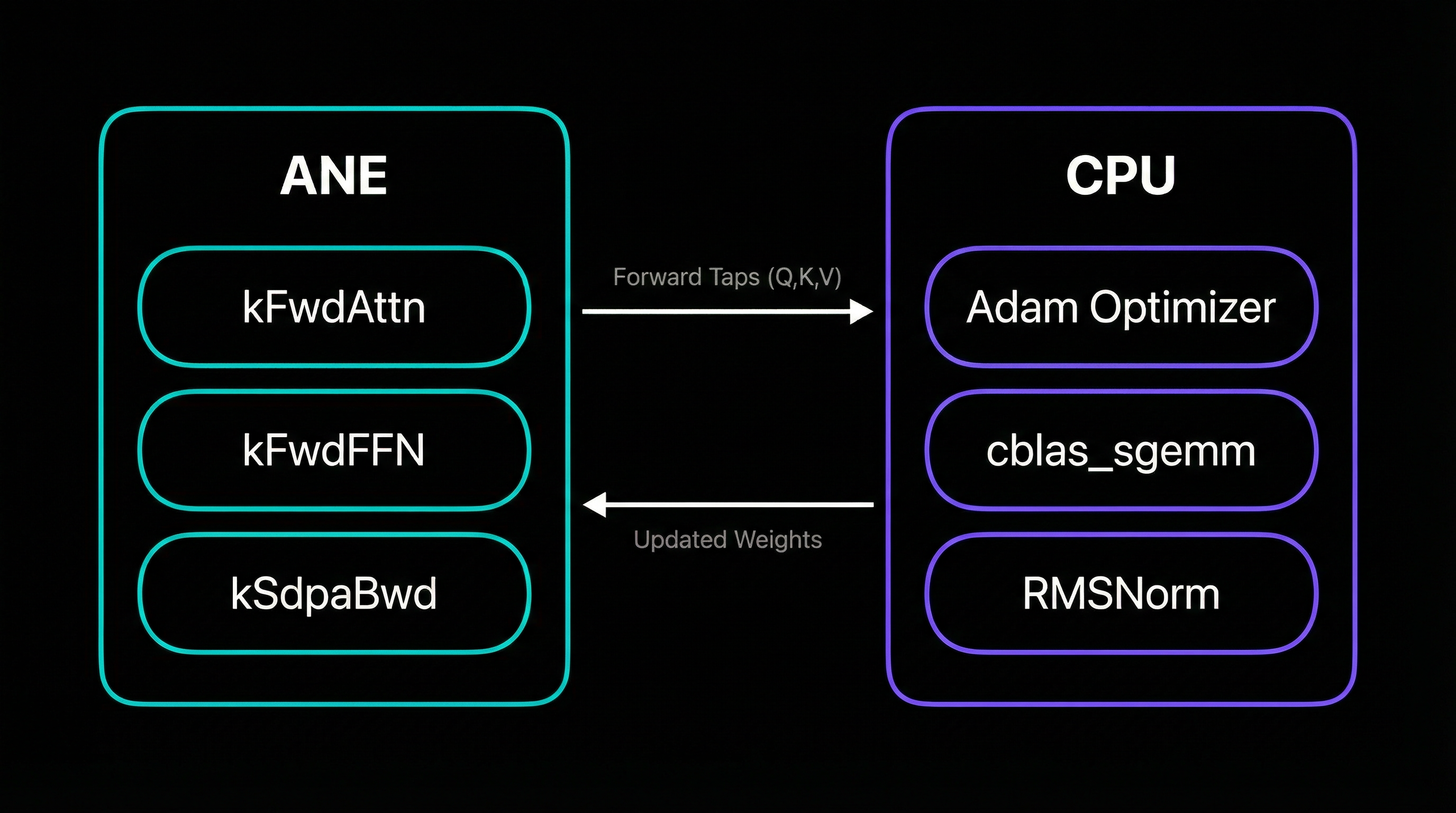 Data flow between CPU and ANE during training